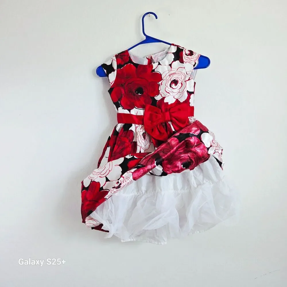 Gymboree Dressed Up Red Floral Rose Holiday Party Dress Girls Size 6